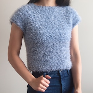 Crochet Fluffy Crop Top Easy Sweater Tee Fuzzy Fall Pattern Crochet pattern pdf instant digital download for the frills image 7