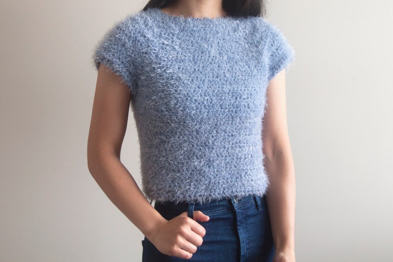 Crochet Fluffy Crop Top Easy Sweater Tee Fuzzy Fall Pattern Crochet pattern pdf instant digital download for the frills image 7