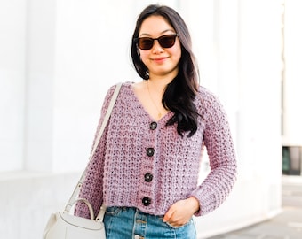 Modèle PDF au crochet / Cardigan à gros boutons / Cardigan épais au crochet gaufré / Modèle de cardigan au crochet pour femme / Modèle de cardigan crépuscule