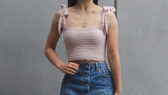 Crochet Crop Top W/ Tie Straps Summer Tank Top Crochet