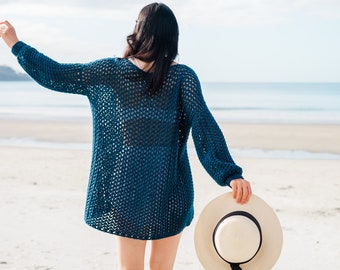 Crochet Beach Cover Up Summer Sweater Mesh Lace Pullover – Tide Knot Cover Up – Easy Crochet pattern pdf instant download forthefrills
