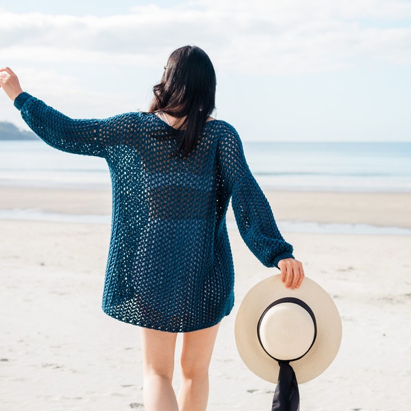 Crochet Beach Cover Up Summer Sweater Mesh Lace Pullover – Tide Knot Cover Up – Easy Crochet pattern pdf instant download forthefrills