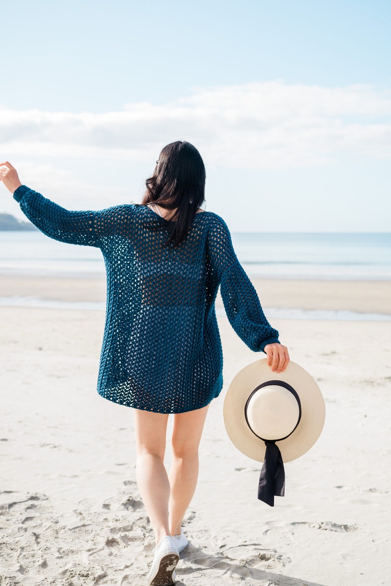 Crochet Beach Cover Up Summer Sweater Mesh Lace Pullover Tide Knot Cover Up Easy Crochet pattern pdf instant download forthefrills image 1