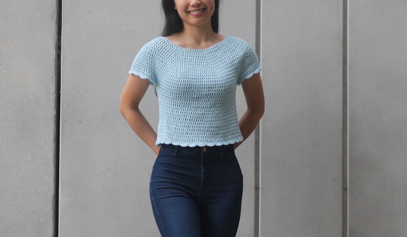 Crochet Scallop Top Summer Crop Top T shirt Cotton Crochet pattern pdf instant digital download for the frills image 5