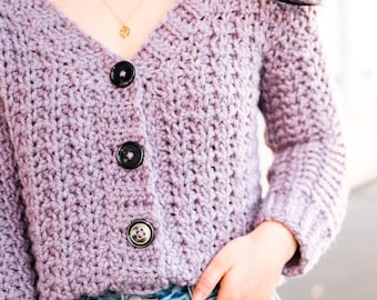 Crochet Pattern Chunky Button Cardigan Simple Textured Crochet Sweater for Women Easy Crochet Cardigan Buttons Chunky Yarn Crochet Pattern
