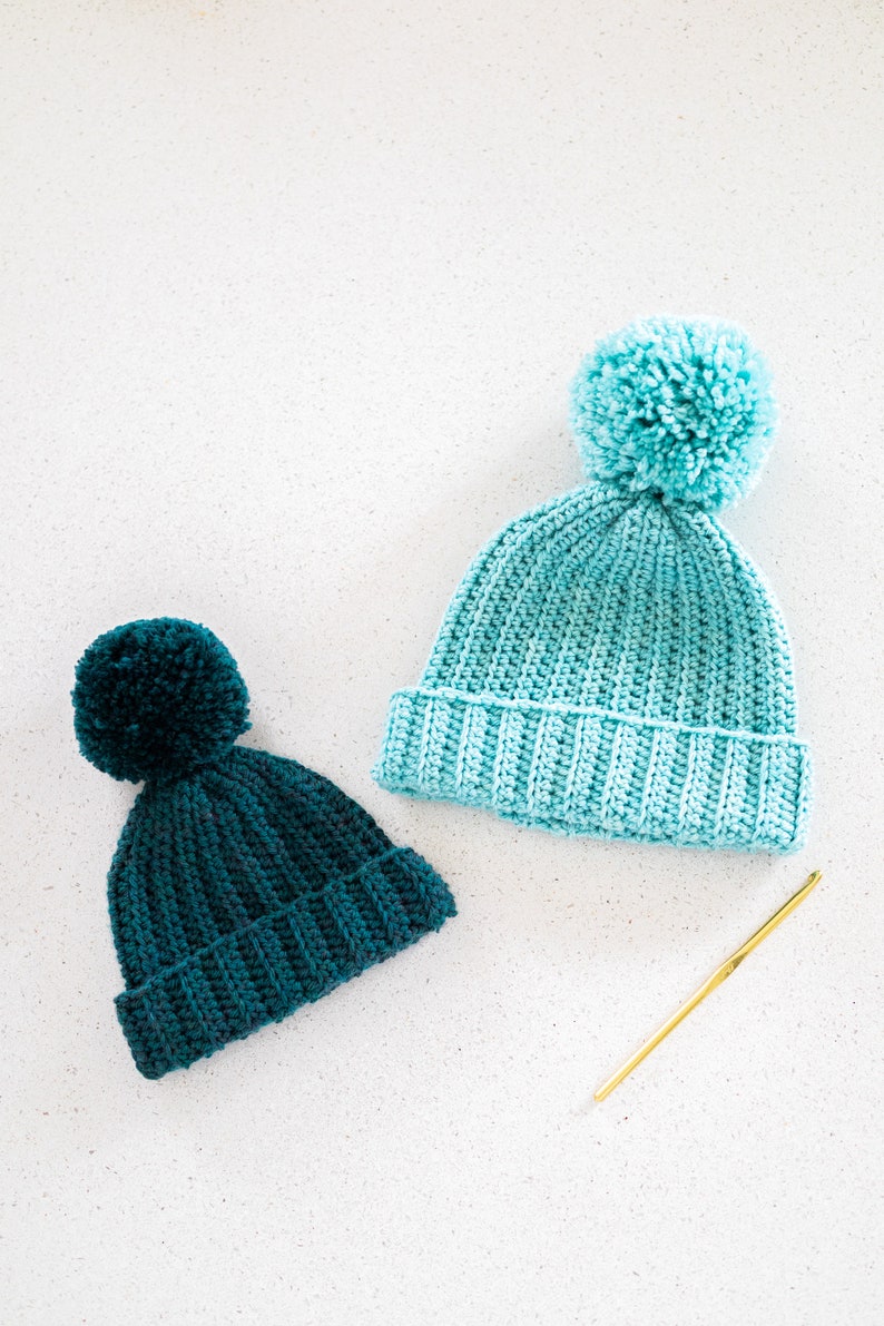 Easy Everyday Beanie Crochet Pattern Beginner Pom Pom Ribbed Hat Fall Winter DIY Crochet pattern pdf instant digital download forthefrills image 5