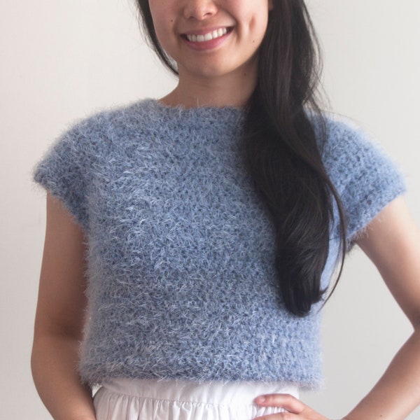 Crochet Fluffy Crop Top Easy Sweater Tee Fuzzy Fall Pattern – Crochet pattern pdf instant digital download for the frills