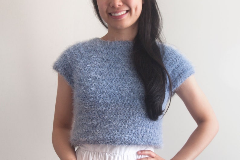 Crochet Fluffy Crop Top Easy Sweater Tee Fuzzy Fall Pattern Crochet pattern pdf instant digital download for the frills image 1