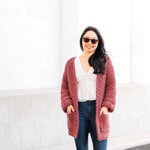 Crochet Chunky Coat with Pockets // Linen-Stitch Cardigan // Moss Stitch Coatigan Crochet pattern pdf digital download forthefrills image 3