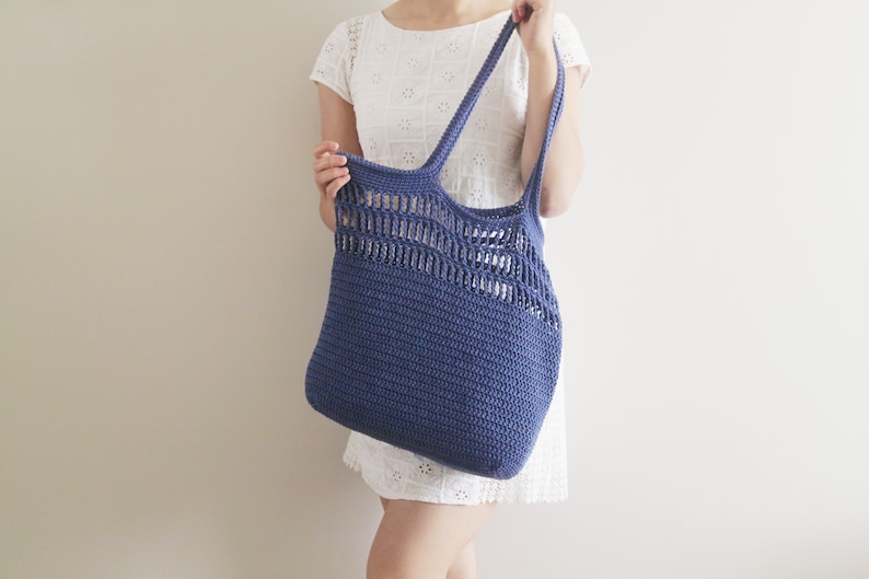 Crochet Easy Tote Market Summer Modern Grocery Bag Crochet pattern pdf instant digital download for the frills image 2