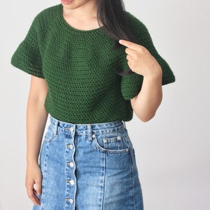 Crochet Ruffle Sleeve Round Neck Sweater Top Crochet pattern, Patron Crochet pdf instant digital download forthefrills image 3