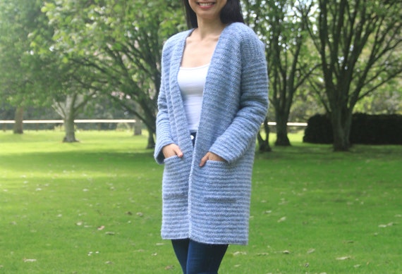 Crochet Cardigan Coat Stonewash Pocket 