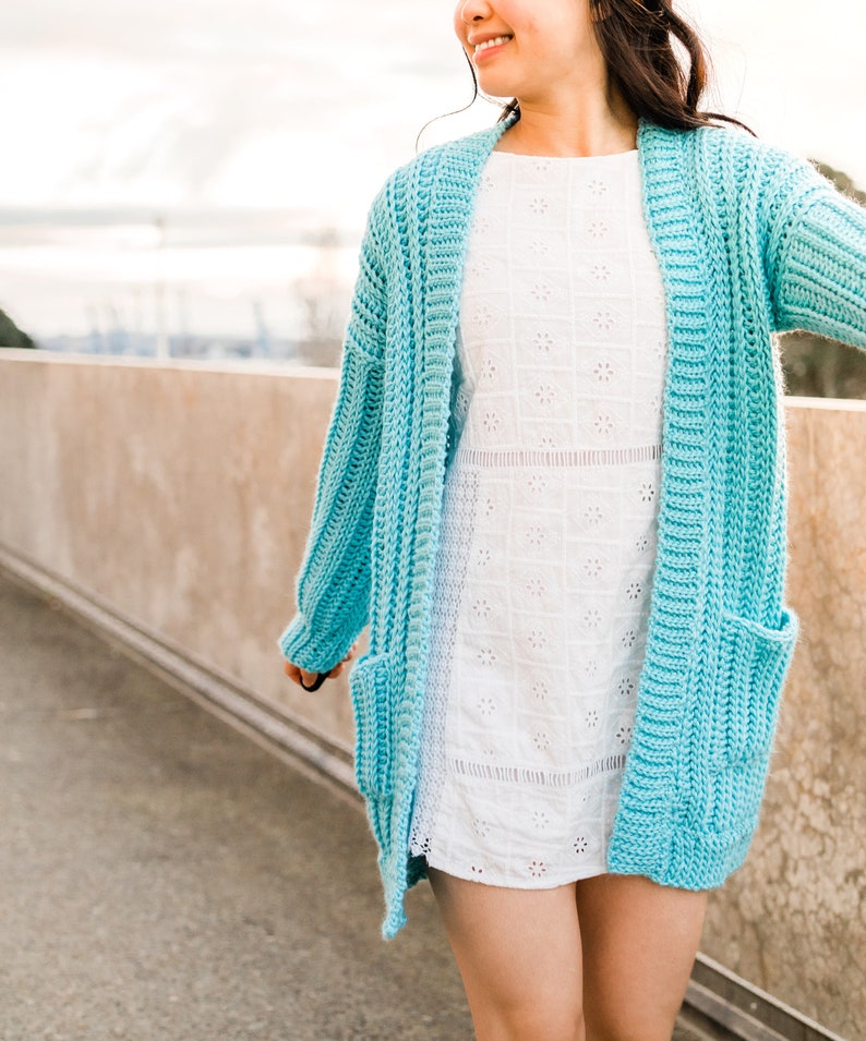 Crochet Oversized Ribbed Cardigan with Pockets // Simple Knit-Look Ribbed Sweater Crochet pattern pdf instant digital download forthefrills image 2