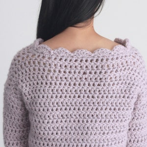 Chunky Cropped Crochet Sweater with Scalloped Shell V-neck Crochet Pattern pdf instant digital download forthefrills image 3