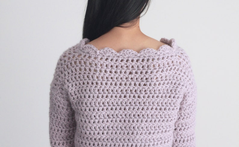 Chunky Cropped Crochet Sweater with Scalloped Shell V-neck Crochet Pattern pdf instant digital download forthefrills image 3