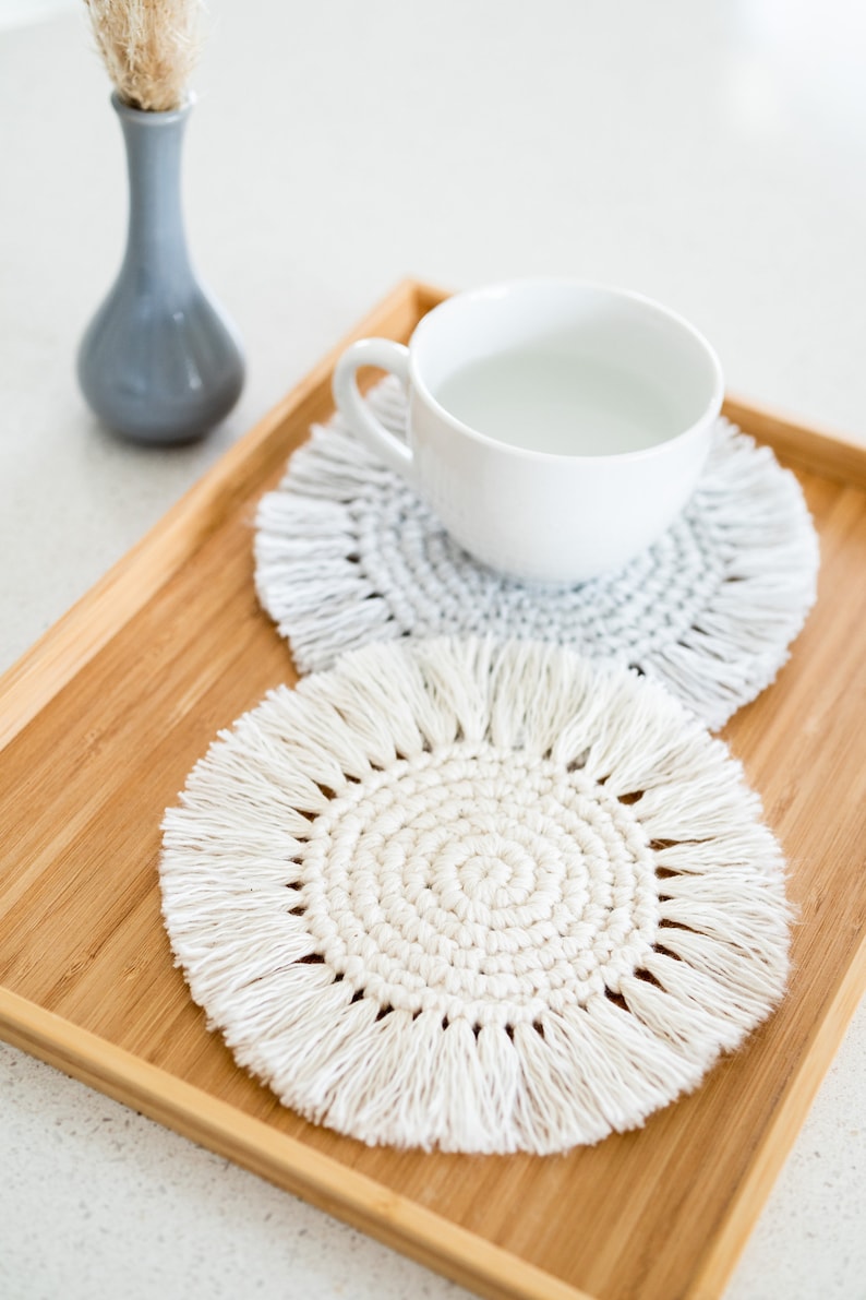 Beginner Boho Coasters Crochet Easy Summer Fringe Home Décor Etsy
