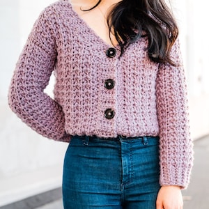 Modèle PDF au crochet / Cardigan à gros boutons / Cardigan épais au crochet gaufré / Modèle de cardigan au crochet pour femme / Modèle de cardigan crépuscule image 4