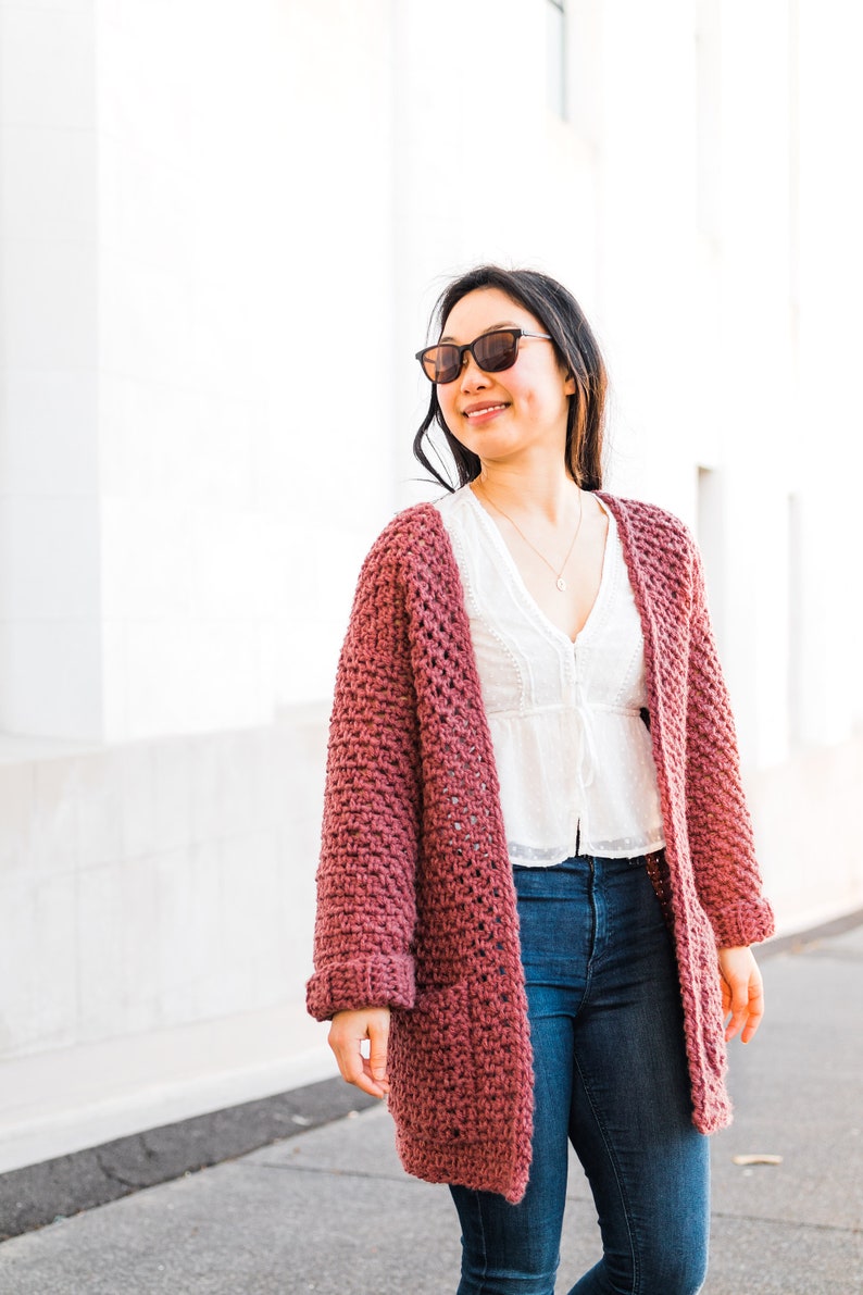 Crochet Chunky Coat with Pockets // Linen-Stitch Cardigan // Moss Stitch Coatigan Crochet pattern pdf digital download forthefrills image 6