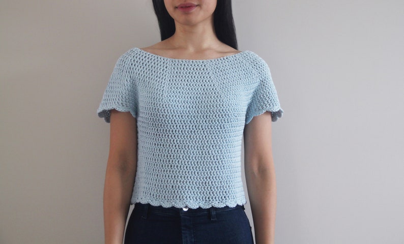 Crochet Scallop Top Summer Crop Top T shirt Cotton Crochet pattern pdf instant digital download for the frills image 3