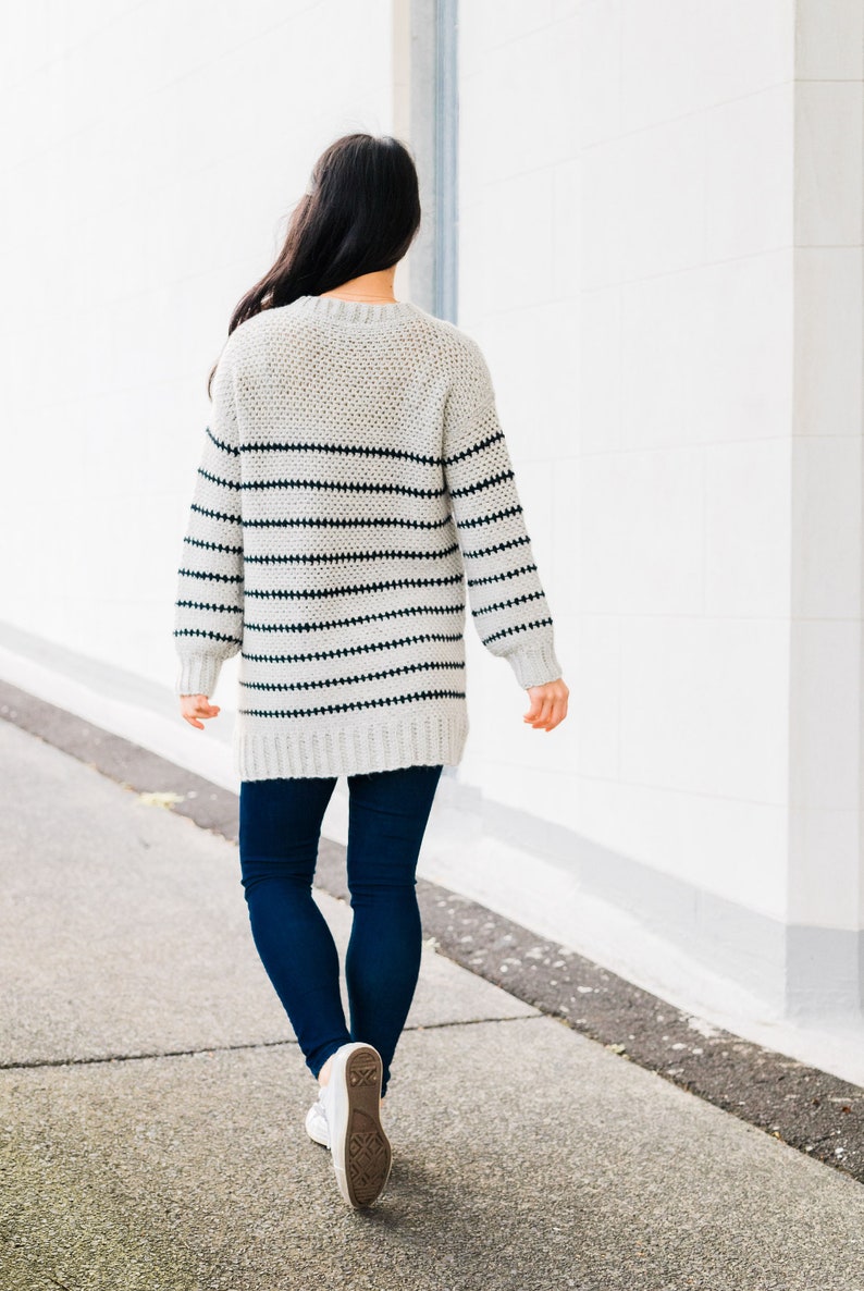 Crochet Cozy Fall sweater // Linen Stitch Jumper // Stripe Sweater Crochet pattern pdf instant digital download for the frills image 5