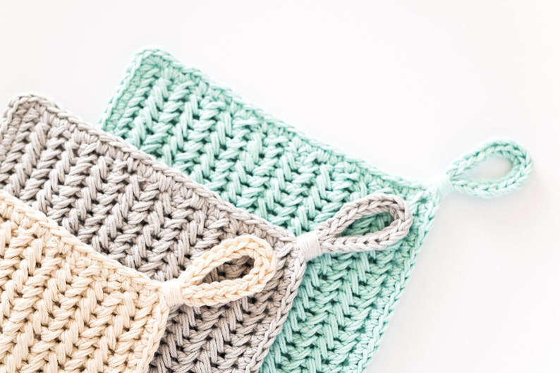 Crochet Chevron Pot Holders // Herringbone Hot Pad // Modern Home // Boho Crochet Crochet pattern pdf digital download for the frills image 3