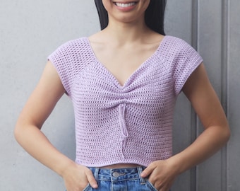 Crochet Crop Top - Magnolia Sweetheart Top Tee T shirt summer cotton – Crochet pattern pdf instant digital download for the frills