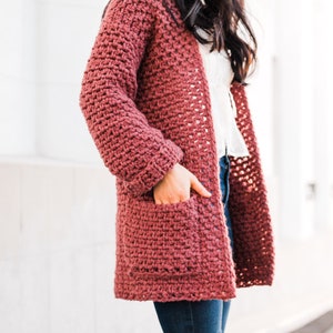 Crochet Chunky Coat with Pockets // Linen-Stitch Cardigan // Moss Stitch Coatigan Crochet pattern pdf digital download forthefrills image 1