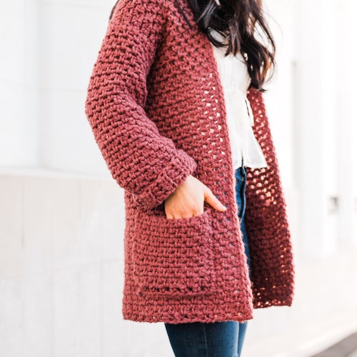 Crochet Chunky Coat With Pockets // Linen-stitch Cardigan // - Etsy Canada