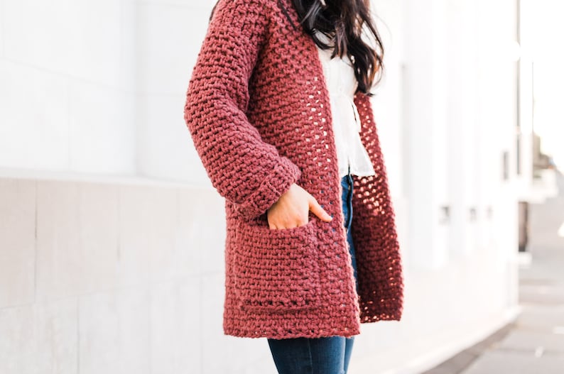 Crochet Chunky Coat with Pockets // Linen-Stitch Cardigan // Moss Stitch Coatigan Crochet pattern pdf digital download forthefrills image 1