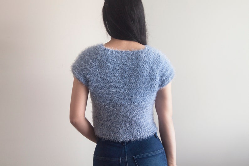 Crochet Fluffy Crop Top Easy Sweater Tee Fuzzy Fall Pattern Crochet pattern pdf instant digital download for the frills image 4