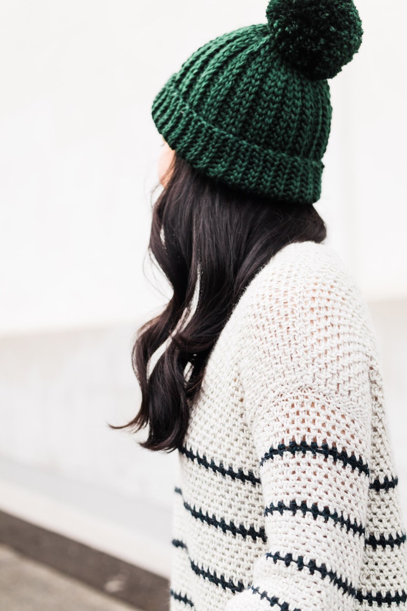 Crochet Chunky Ribbed Beanie // Pom Pom Beanie // Fall Crochet Hat Crochet pattern pdf instant digital download for the frills image 1