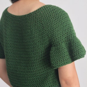 Crochet Ruffle Sleeve Round Neck Sweater Top Crochet pattern, Patron Crochet pdf instant digital download forthefrills image 2