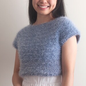 Crochet Fluffy Crop Top Easy Sweater Tee Fuzzy Fall Pattern Crochet pattern pdf instant digital download for the frills image 5