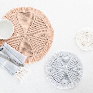 Easy Crochet Placemats with Fringe // Boho Home Décor Table mat Coaster Crochet pattern pdf instant digital download for the frills image 5