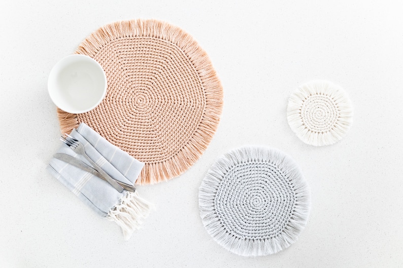 Easy Crochet Placemats with Fringe // Boho Home Décor Table mat Coaster Crochet pattern pdf instant digital download for the frills image 5