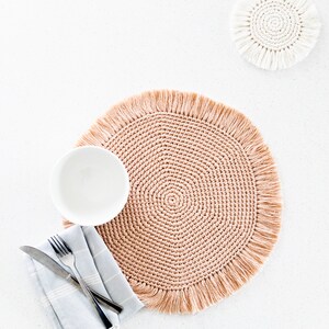 Easy Crochet Placemats with Fringe // Boho Home Décor Table mat Coaster Crochet pattern pdf instant digital download for the frills image 3