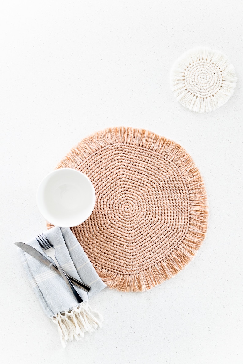 Easy Crochet Placemats with Fringe // Boho Home Décor Table mat Coaster Crochet pattern pdf instant digital download for the frills image 3