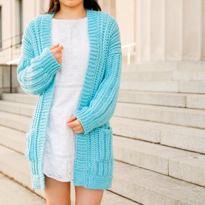 Crochet Oversized Ribbed Cardigan with Pockets // Simple Knit-Look Ribbed Sweater Crochet pattern pdf instant digital download forthefrills image 3
