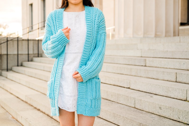 Crochet Oversized Ribbed Cardigan with Pockets // Simple Knit-Look Ribbed Sweater Crochet pattern pdf instant digital download forthefrills image 3