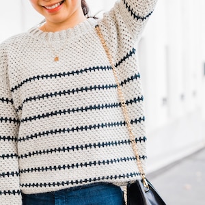 Crochet Cozy Fall sweater // Linen Stitch Jumper // Stripe Sweater Crochet pattern pdf instant digital download for the frills image 3