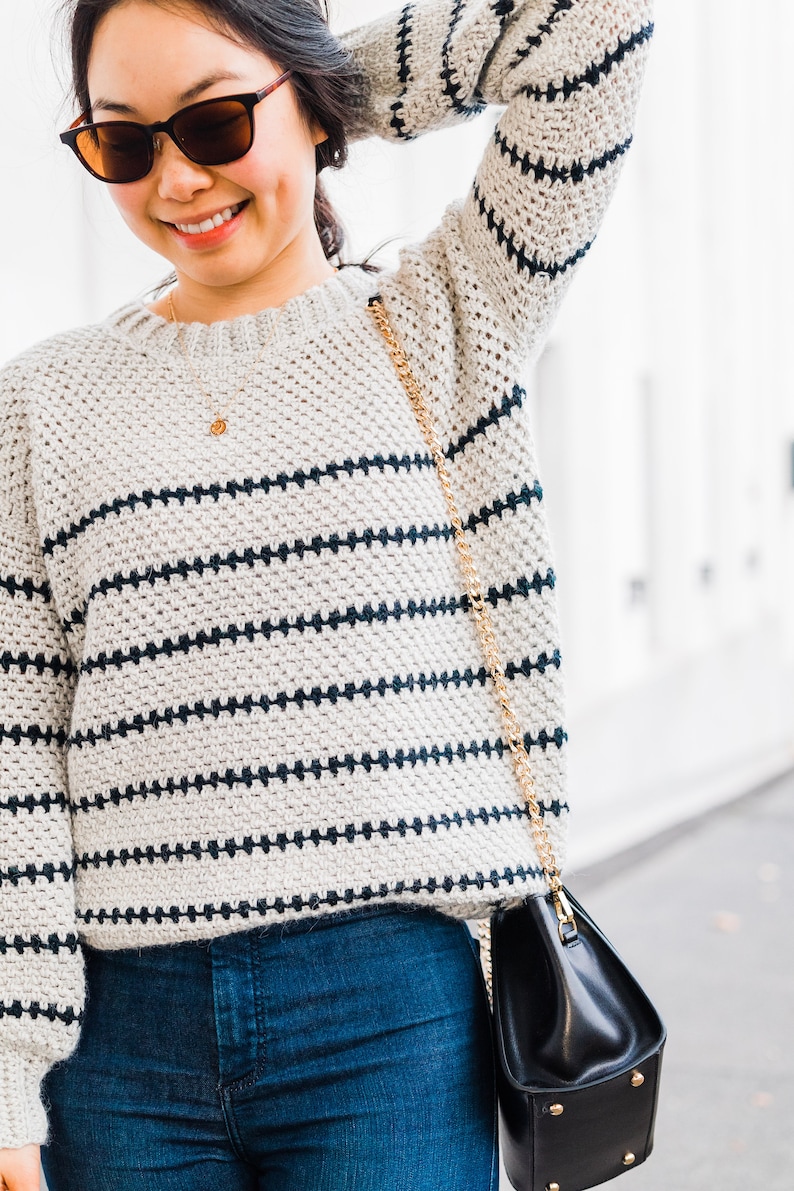 Crochet Cozy Fall sweater // Linen Stitch Jumper // Stripe Sweater Crochet pattern pdf instant digital download for the frills image 3