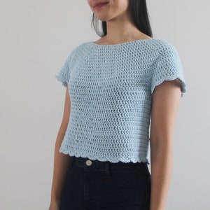 Crochet Scallop Top Summer Crop Top T shirt Cotton Crochet pattern pdf instant digital download for the frills image 6