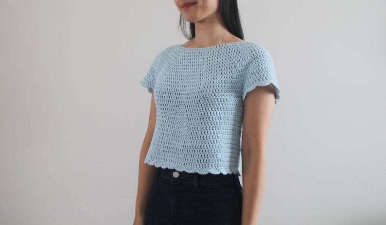 Crochet Scallop Top Summer Crop Top T shirt Cotton Crochet pattern pdf instant digital download for the frills image 6