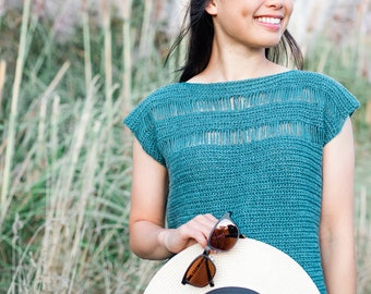 Summer Mesh Top Simple Crochet Tee | Summer Stream Tee | easy crochet pattern pdf instant digital download for the frills