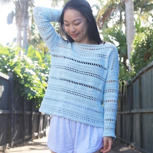 Crochet Coastal Shores Summer Sweater Pattern Mesh Cotton Pullover ...