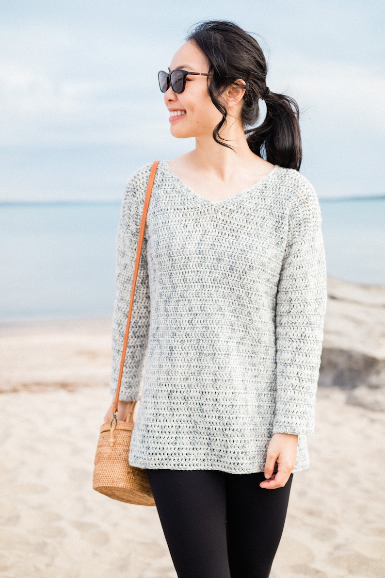 Easy Cropped Sweater Summer Beach Coverup Ocean Breeze Pullover Crochet pattern pdf instant digital download forthefrills image 1