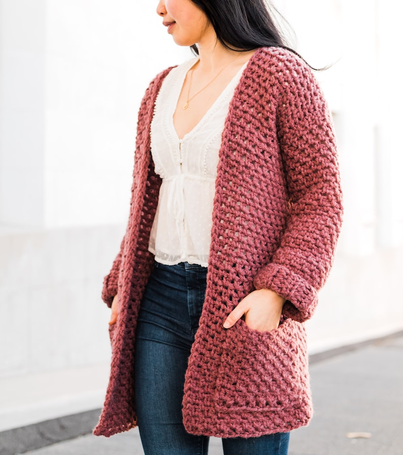 Crochet Chunky Coat with Pockets // Linen-Stitch Cardigan // Moss Stitch Coatigan Crochet pattern pdf digital download forthefrills image 8