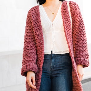 Crochet Chunky Coat with Pockets // Linen-Stitch Cardigan // Moss Stitch Coatigan Crochet pattern pdf digital download forthefrills image 2