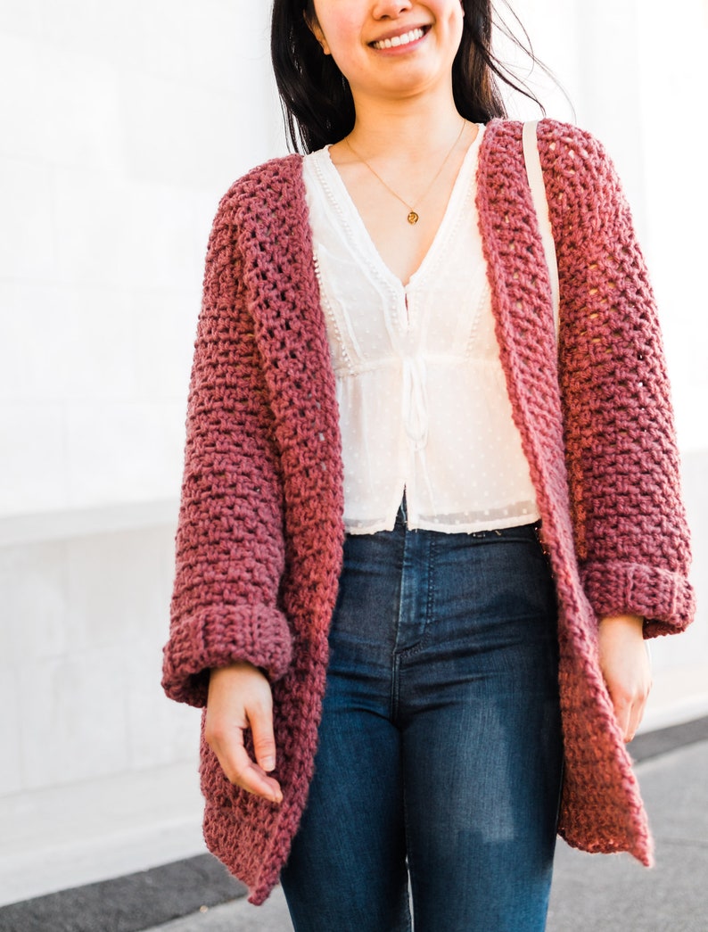 Crochet Chunky Coat with Pockets // Linen-Stitch Cardigan // Moss Stitch Coatigan Crochet pattern pdf digital download forthefrills image 2