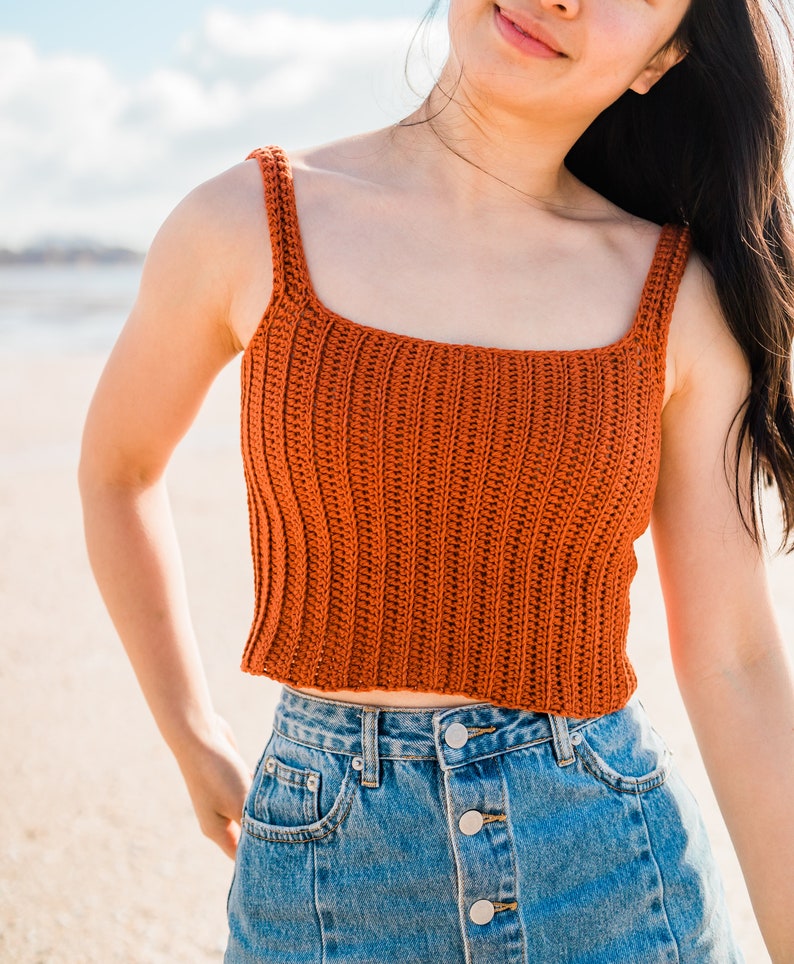 Crochet Ribbed Crop Top Easy Tank Top Simple Singlet Summer Camisole Cropped Crochet pattern pdf instant digital download for the frills image 9